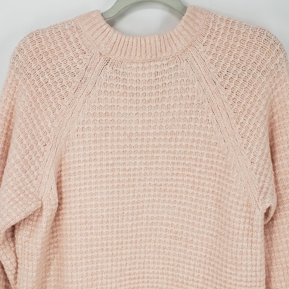 Lou & Grey Waffle Knit Pullover Sweater Womens Sz L Pink Alpaca Blend Raglan - Picture 6 of 8